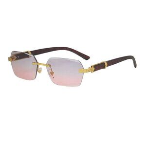 Women's Fashion Geometric Square Frameless Sunglasses, Brown, Gold Tone